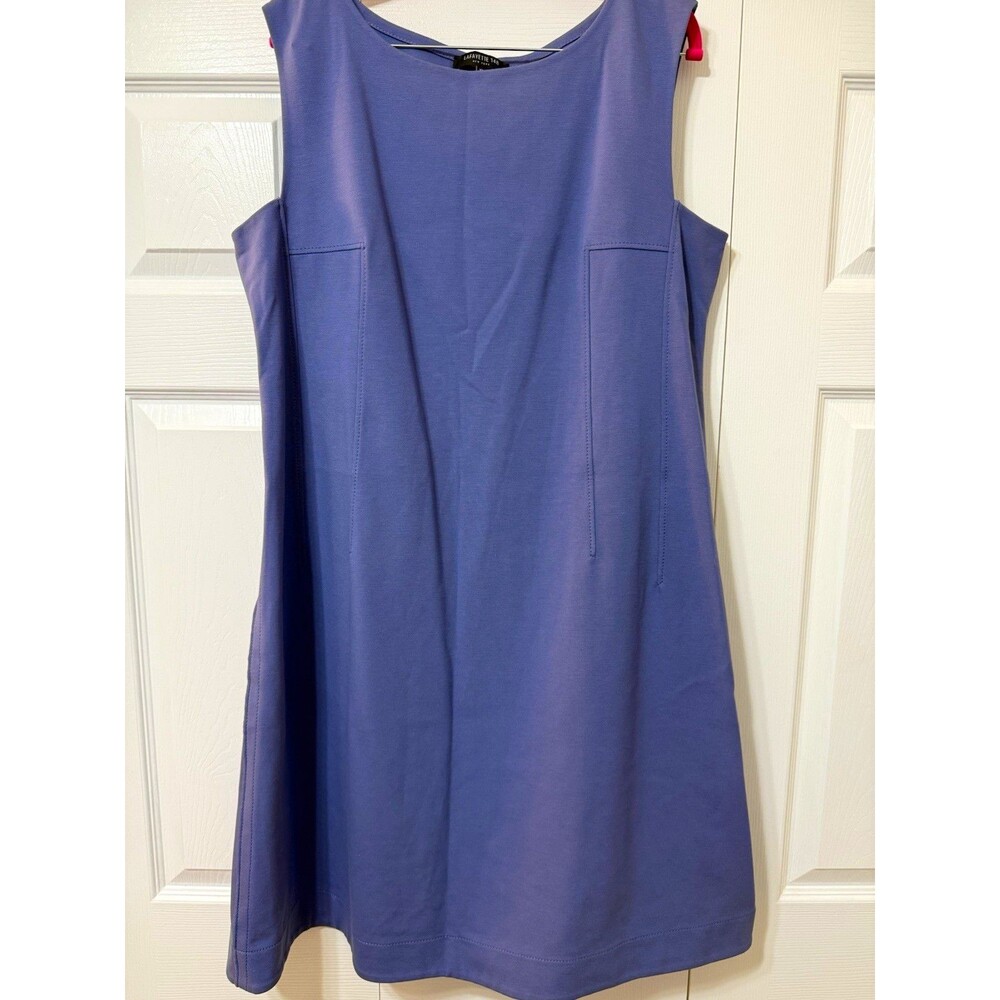 Lafayette 148 New York Blue Knit Shift Dress Scoop Neck Zip Sleeveless XL